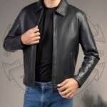 Men’s Modern Black Leather Jacket with Sleek Minimalist Design