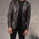 Men’s Stylish Brown Leather Blazer with Quilted Warm Inner Lining