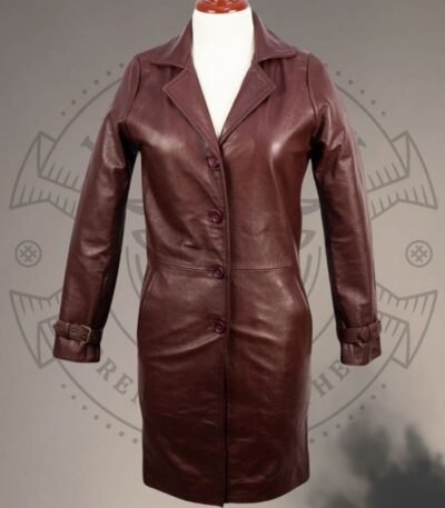 Maroon Leather Trench Coat