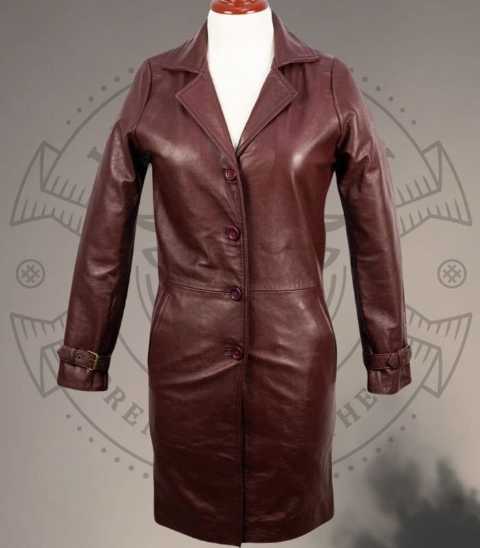Maroon Leather Trench Coat