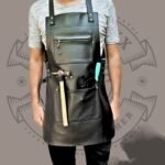 Black Cowhide Leather Work Apron – Tool Pockets