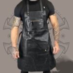 Black Distressed Leather Work Apron – Multiple Pockets