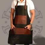 Black Leather Work Apron – Multiple Pockets & Contrast Finish