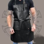 Black Leather Work Apron – Two Front Pockets
