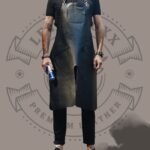 Black Split-Leg Leather Work Apron – Multiple Front Pockets
