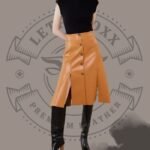 Women’s Tan Brown Leather Skirt – Front Button Closure