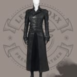 Black Cowhide Leather Trench Coat – Buckle Detail Costume