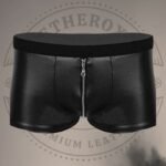 Men’s Black Leather Shorts – Round Zipper Fly