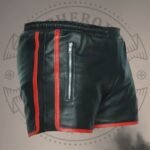 Men’s Black Leather Boxer Shorts – Red Stripes