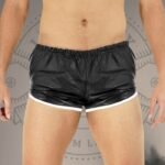 Men’s Black Leather Shorts – White Stripes