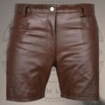 Men’s Brown Lambskin Leather Biker Shorts