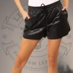 Women’s Black Leather Shorts – Drawstring Closure