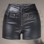 Women’s Black Leather Shorts – Zip Closure & Pockets