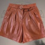 Women’s Brown Leather Shorts – Belted Waist