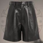 Black Leather Shorts for Women – Pleated Front