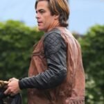 Chris Pine Brown Leather Jacket with Black Accents