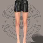 Women’s Black Leather Shorts with Elastic Waistband