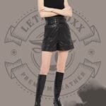 Women’s Black Leather Shorts – Belted A-Line Style