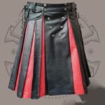Men’s Black & Red Leather Kilt – Cowhide with Side Pockets