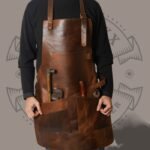Brown Cowhide Leather Apron with Multiple Pockets
