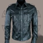 Men’s Black Leather Shirt – Glossy Finish