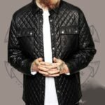 Men’s Black Quilted Leather Shirt