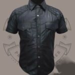 Men’s Black Leather Shirt with Quilted Shoulder Design