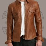 Men’s Vintage Brown Leather Shirt – Casual Style