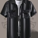 Men’s Classic Black Leather Half-Sleeve Shirt