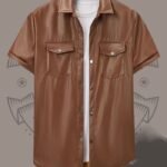 Men’s Brown Leather Half-Sleeve Shirt – Classic Style
