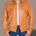 Men’s Tan Brown Genuine Lambskin Leather Shirt